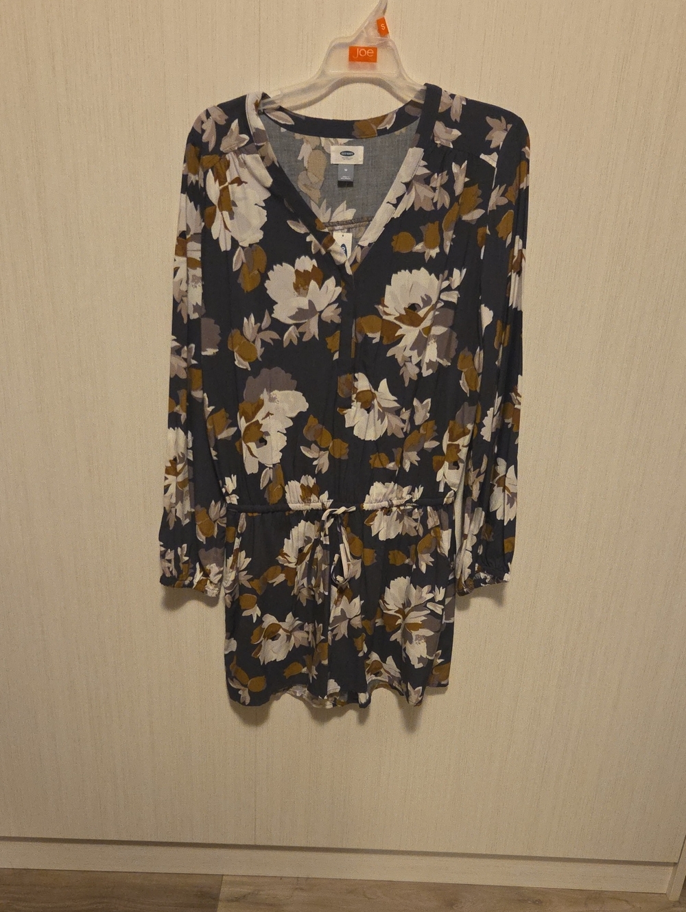 Old Navy Navy Floral Long-Sleeve Drawstring Tunic Shorts Pantsuit
